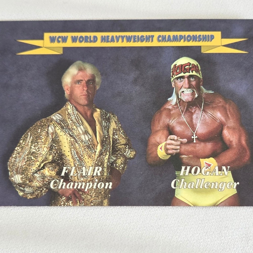 Vintage 1994 WCW World Heavyweight Championship Card Ric Flair vs Hulk Hogan